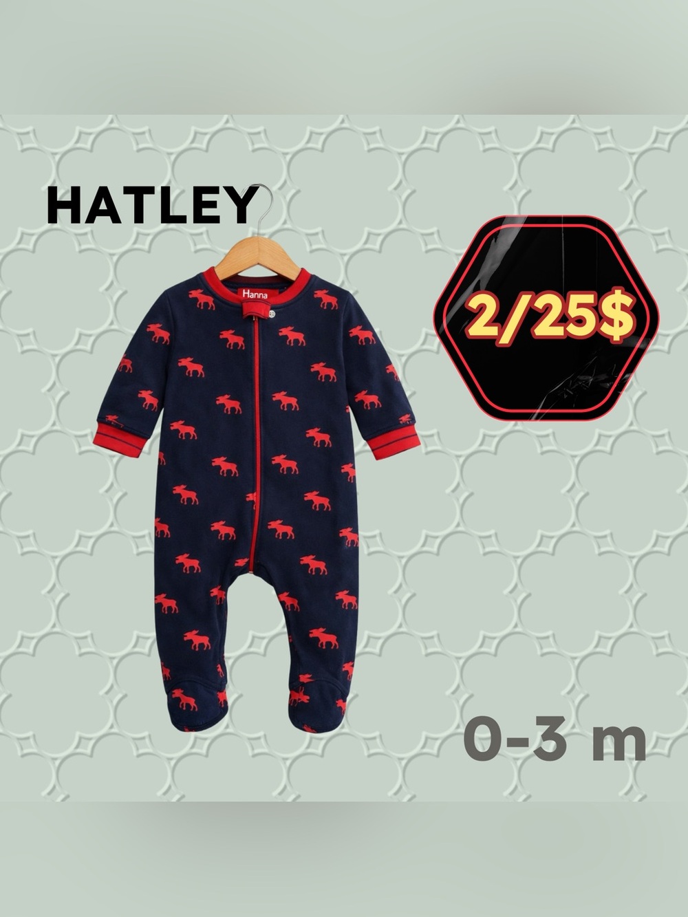 🌙 2/25$ 🇨🇦👍GUC HATLEY | 12 m | Unisex Navy Moose Print Baby Pyjamas ‼️read